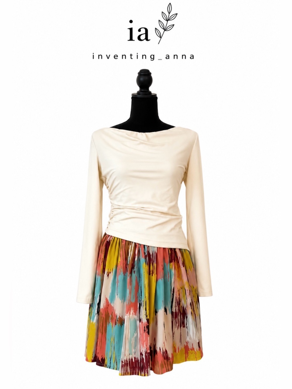 Forever 21 Multicolor Abstract Print Pleated A-Line Skirt Side Zip Lined